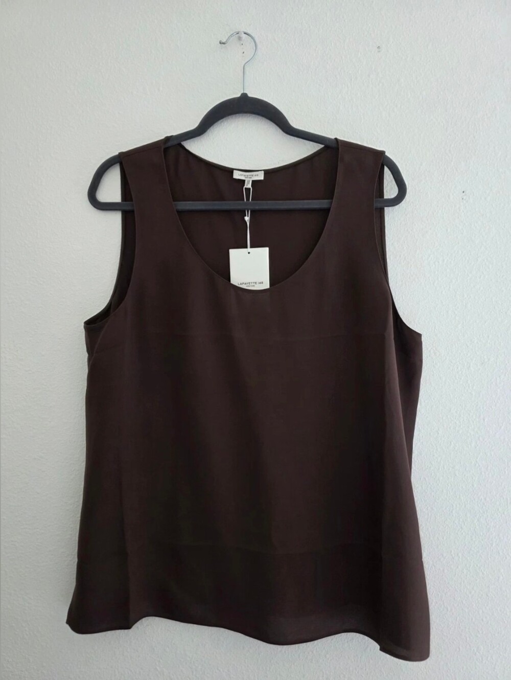 Lafayette 148 Silk Crepe Sleeveless Blouse Rustic Brown Tank Top Non-Shiny Sz XL